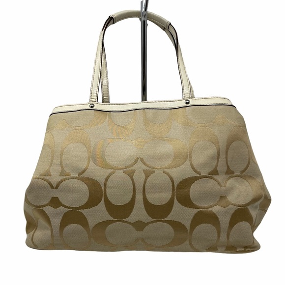 Coach Signature Stripe Framed Tan Carryall Purse - Picture 2 of 15